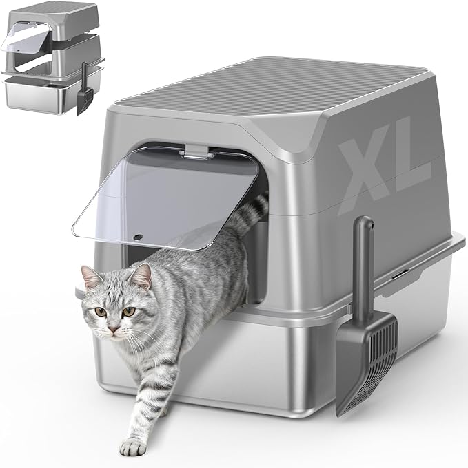 WoofiGo Enclosed Stainless Steel Cat Litter Box by CatLitterBox