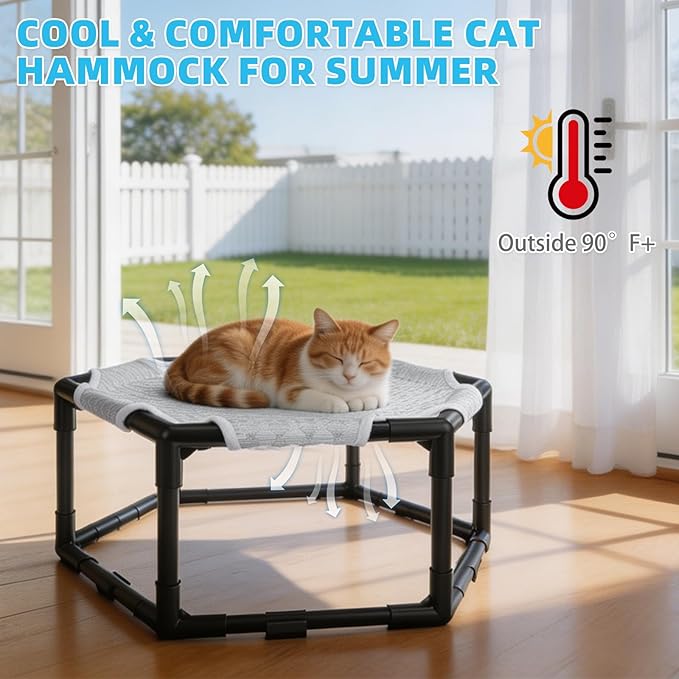 Elevated Cat Cooling Hammock Bed, Hexagonal Raised Cat Cot - Image 2