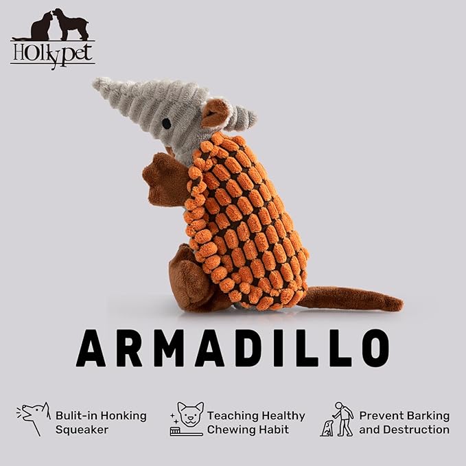 Hollypet Plush Dog Squeaky Toy Stuffed Armadillo Animal Pet Puppy Chew Toys - Image 4