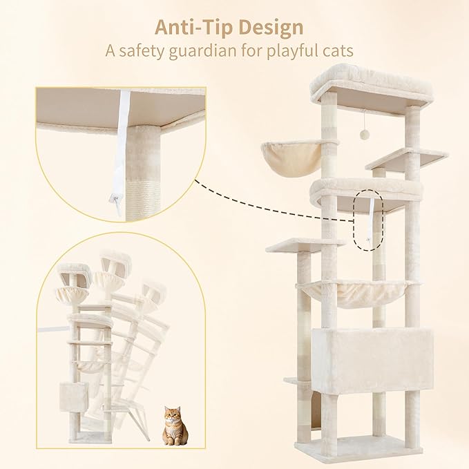 Heybly Tall Cat Tree for Large Cat, 80-inch Multi-Level Cat Tower for Indoor - Image 6