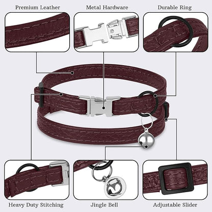 Leather Cat Collar with Buckle and Removable Bell - Image 5