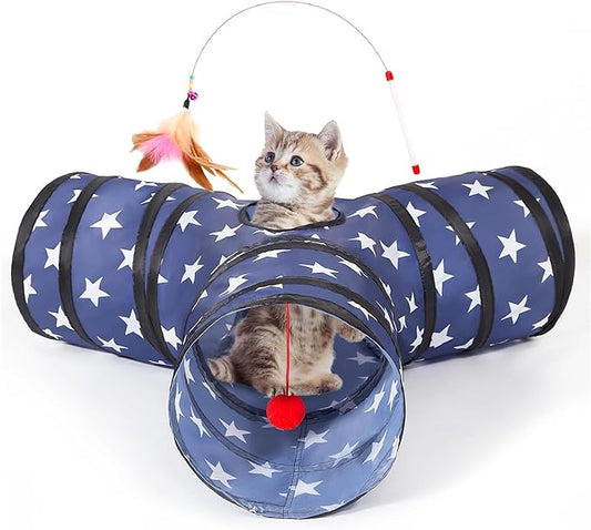 Tempcore Cat Tunnels for Indoor Cats, Collapsible 3 Way Kitty Tunnel Bored Pet by Tempcore