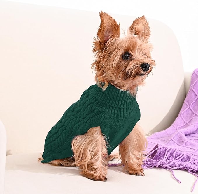 2 Pack Dog Sweaters for Small Dogs Winter Turtleneck Pullover Cable Knit Fleece - Image 5