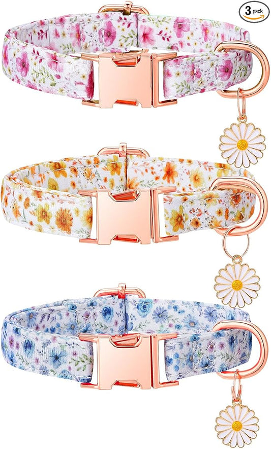 3 Pack Floral Dog Collars for Small Dogs Flower Dog Collars by Guiqulai