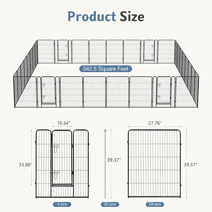 DUMOS Dog Playpen Indoor, Metal 40 Inch 32 Panels Foldable Pet Fence - Image 5