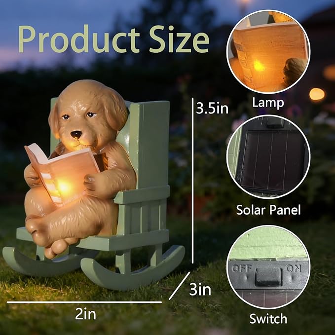 Sheaifun Solar Garden Statues Dog Statues Fairy Garden Accessories Outdoor - Image 2
