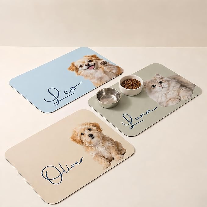 Personalized Dog & Cat Mat for Food & Water Bowls, Custom Pet Food Mat by Unknown