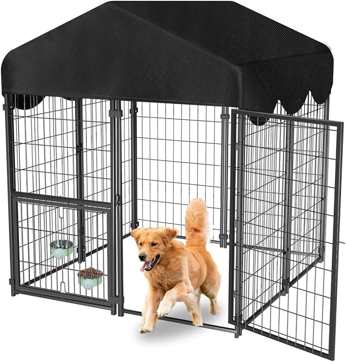 Heavy Duty Dog Kennel Outdoor, Covered Dog Kennels Outside by LMEBE