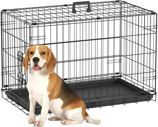 FDW Dog Crate 30-Inch Dog Cage Single Door Foldable Metal Kennel by FDW