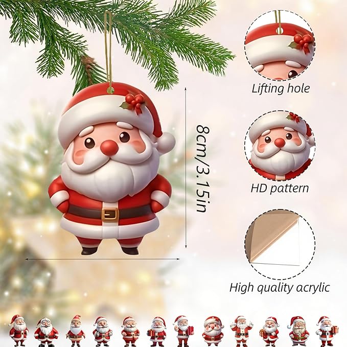 12 Pcs Christmas Tree Ornaments Funny Cartoon Santa Claus Designs Xmas Tree - Image 2