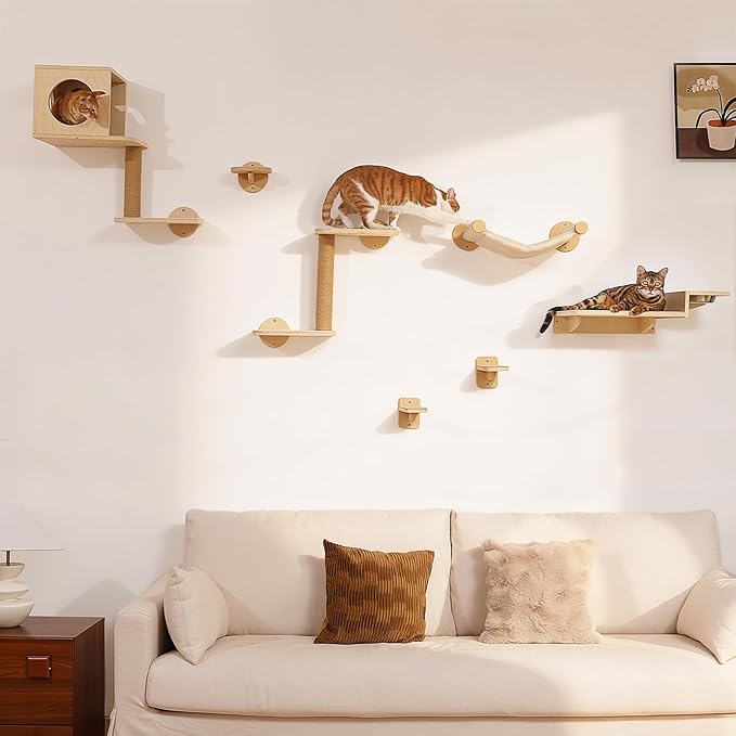 FUKUMARU Cat Wall Shelves, 3 in 1 Cats Walls Furniture Set, Food Station - Image 8