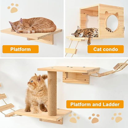 PETKABOO Cat Wall Shelves and Perches, Pine Wooden Cat Wall Furniture Climbing - Image 2