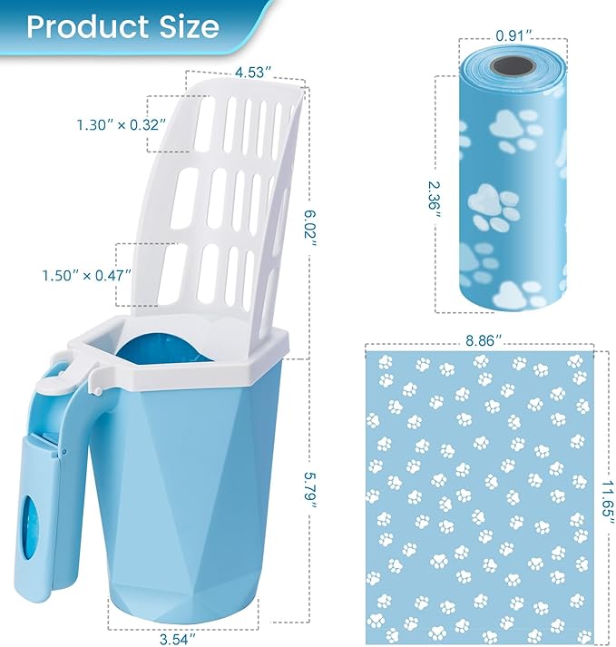 Cat Litter Scooper with Holder Kitty Litter Scoop with Waste Can and 150 Refill - Image 4