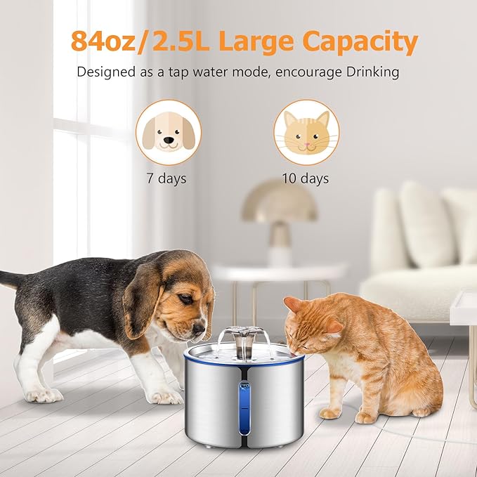 BOORCA Cat Water Fountain, 84oz/2.5L Stainless Steel Pet Water Fountain - Image 3