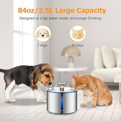 BOORCA Cat Water Fountain, 84oz/2.5L Stainless Steel Pet Water Fountain - Image 3