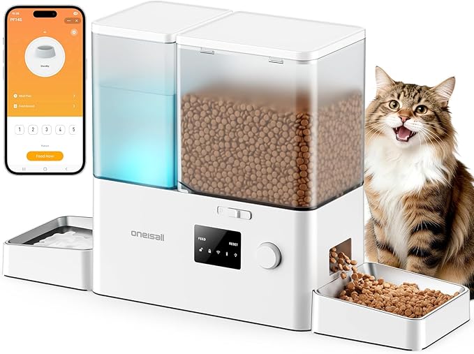 oneisall WiFi Automatic Cat Feeder and Water Dispenser, 2-in-1 Timed Cat Feeder by oneisall
