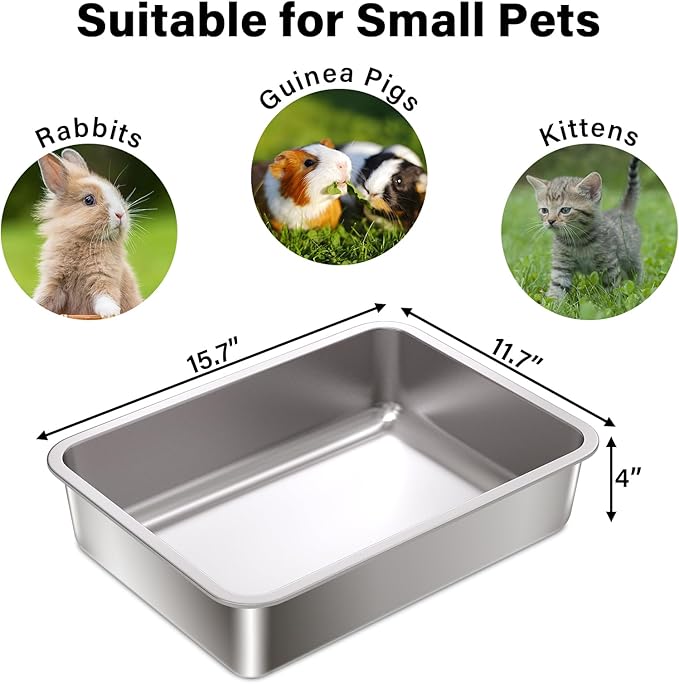 Stainless Steel Litter Box 2Pack, 15.7"×11.8"×4" Small Cat Litter Box, Metal - Image 2