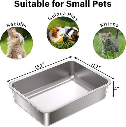 Stainless Steel Litter Box 2Pack, 15.7"×11.8"×4" Small Cat Litter Box, Metal - Image 2