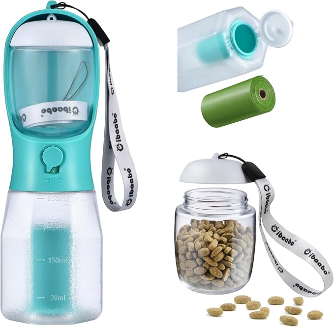 Cibaabo Dog Water Bottle with Food Container & Poop Bag Holder, Travel Water by Cibaabo