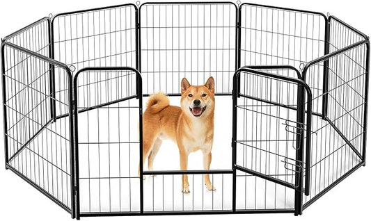 DUMOS Dog Playpen Indoor, Metal 32 Inch 8 Panels Foldable Pet Fence by DumosLifestyle