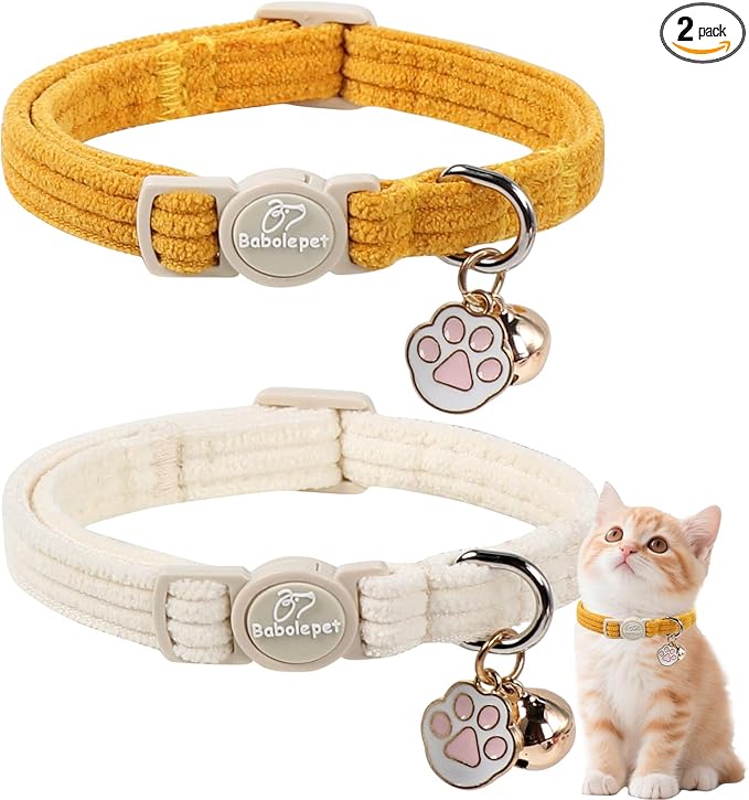 2 Pack Corduroy Cat Collars by Babolepet