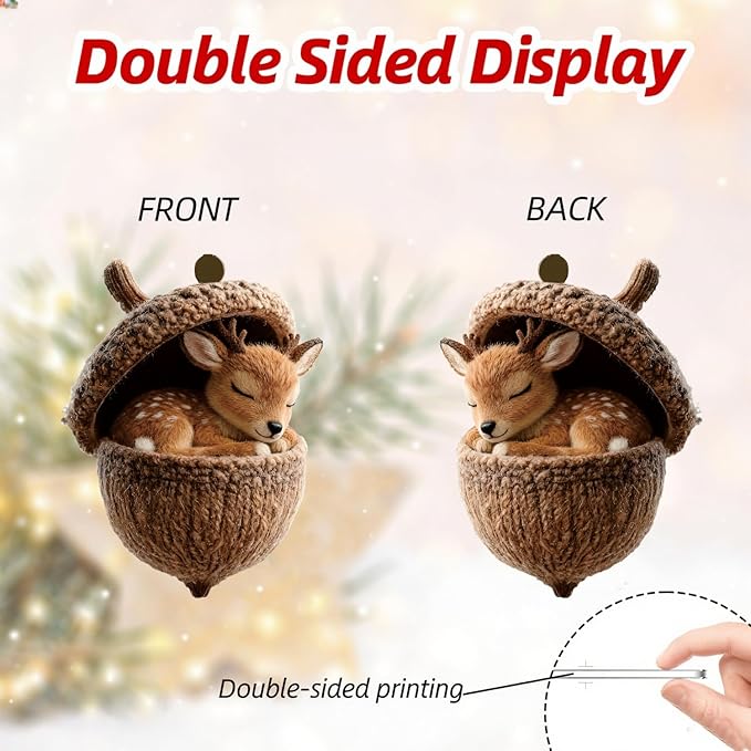 12 Pcs Pine Cone Animal Hanging Ornaments Christmas Tree Decor 2D Acrylic - Image 6