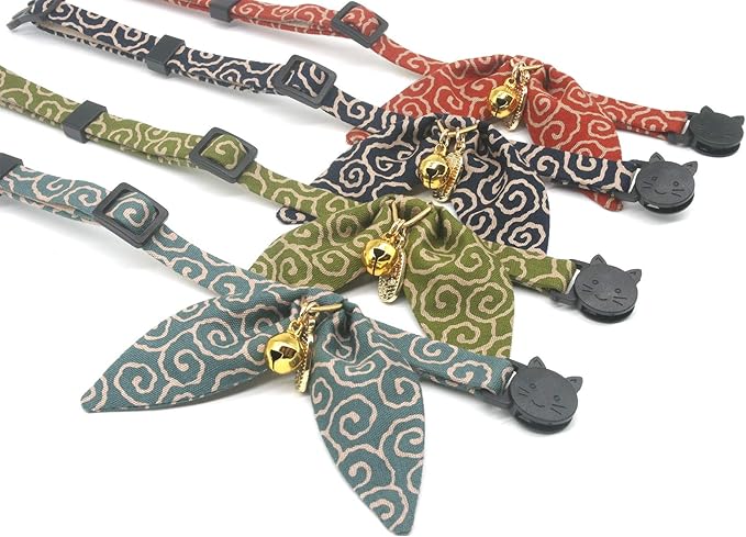 Bunny Ears Cat Collar, Japan Lucky ‘開三運’ Charm. Safety Breakaway Bowtie Kitten - Image 4