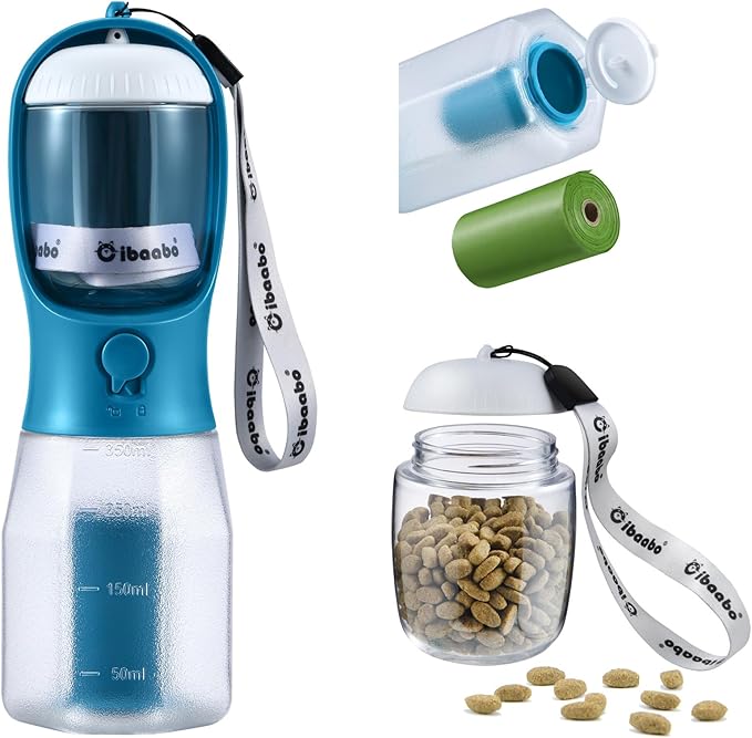 Cibaabo Dog Water Bottle with Food Container & Poop Bag Holder, Travel Water by Cibaabo