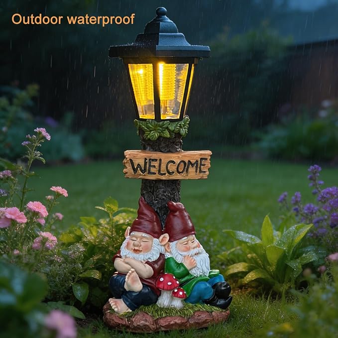 Garden Gnome Statue with Solar Lights, Outdoor Figurine Light - Image 6