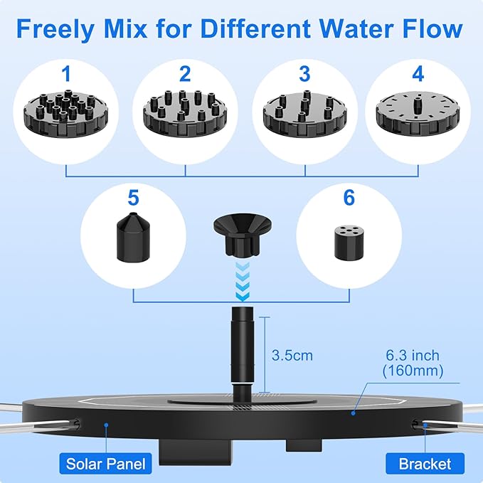Solar Fountain, 1.5W Solar Bird Bath Fountains Pump Floating Solar Powered - Image 6