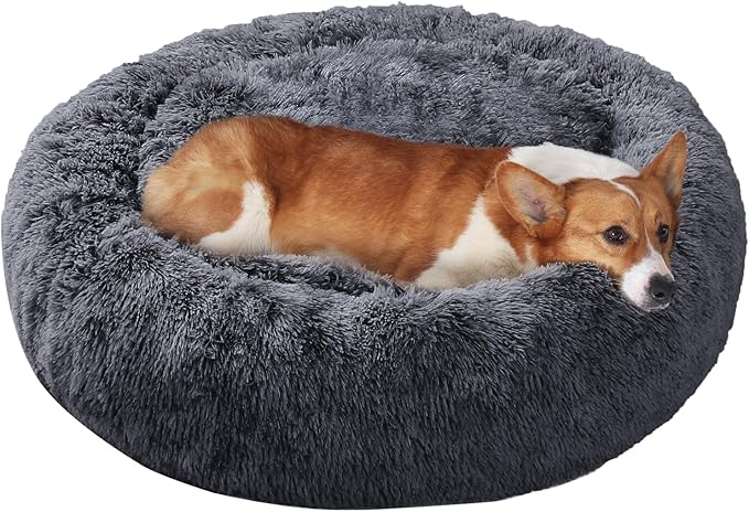 JOLLYVOGUE Dog Bed, Calming Anti-Anxiety Large Dog Bed, Fluffy Donut Cushion by JOLLYVOGUE