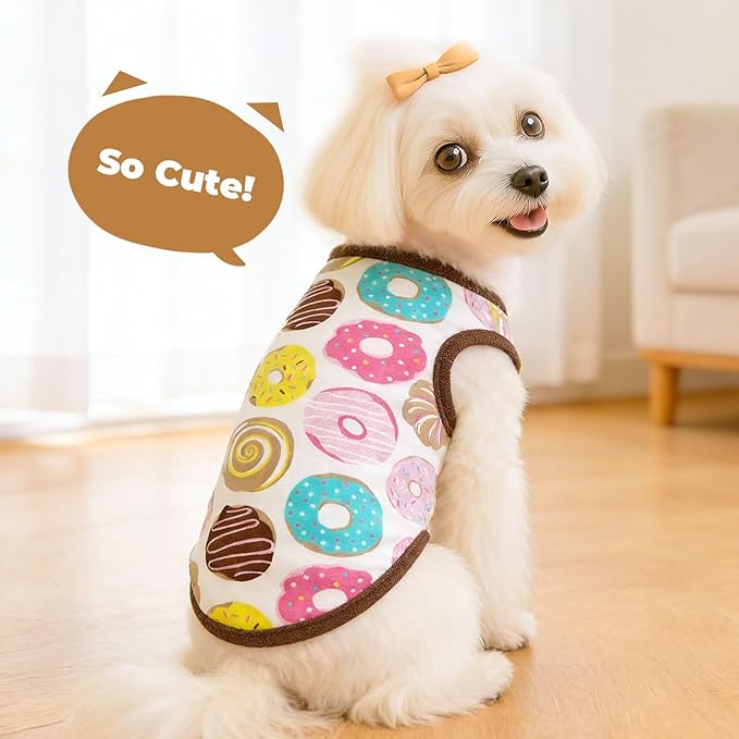 PETCARE Cartoon Dog Shirts for Small Dogs Cute Dog Clothes Brown Donut Tshirt - Image 3