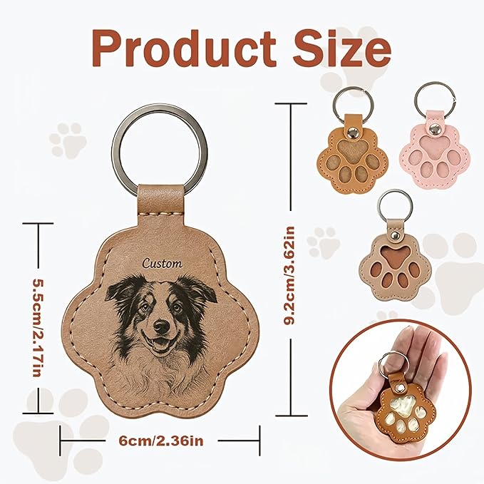 Personalized Leather Paw Pet Memorial Keychain - Image 3