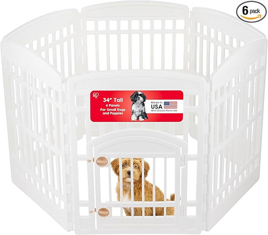 IRIS USA Dog Playpen with Door, 34” 6 Panel Pet Exercise Pen – Indoor Outdoor by IRISUSA