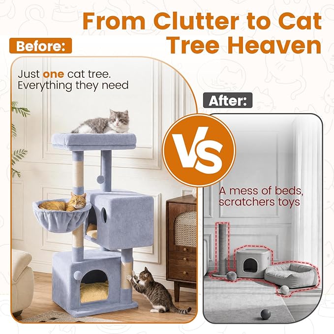 Cat Tree Tower with Scratching Post Hammock, 2 Condos Short Corner Climbing - Image 8