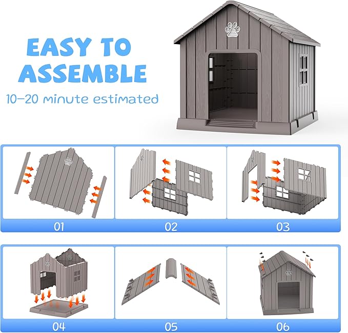 VIXZEN Dog House Outdoor, 31 Inches Weatherproof Resin Dog House Indoor Large - Image 5