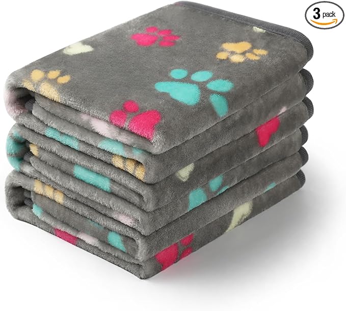 Luciphia 1 Pack 3 Blankets Fluffy Premium Fleece Pet Blanket Flannel Paw by luciphia