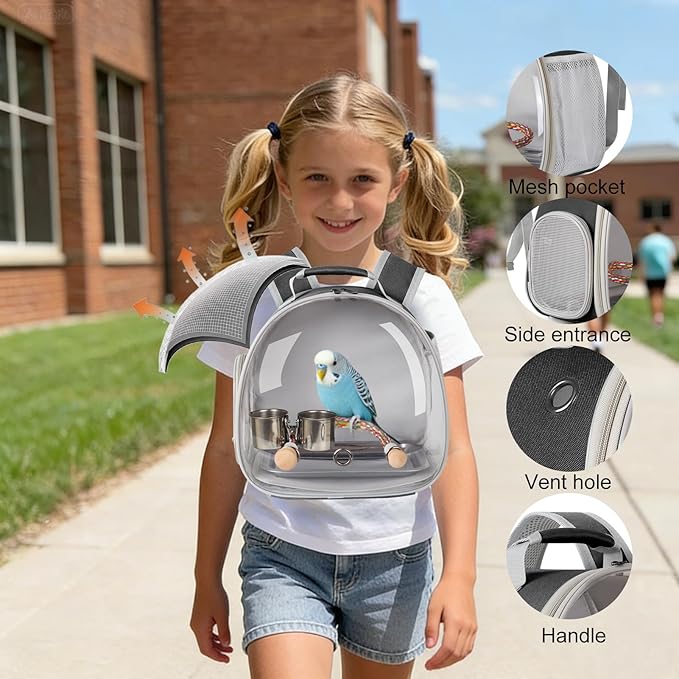 Bird Travel Carrier Backpack, Metal Tray and Clamp Cups Bundle - Image 3