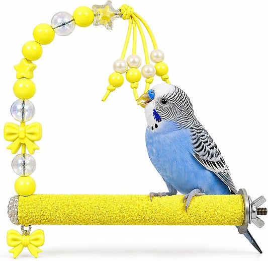 Bird Parrot Perch with Beads and Bow Chew Toy, Cage Platform Toy and Exercise by Unknown