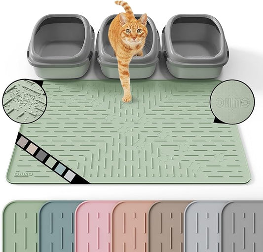 OHMO Cat Litter Mat XXL Trapping Mat Premium Silicone Rubber 37.5x25.2 Sage by OHMO