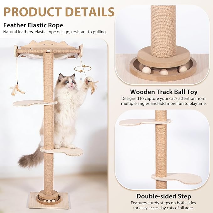 Fantasreen Cat Window Hammock 48" Adjustable Scratching Posts, Sunbathing & - Image 4