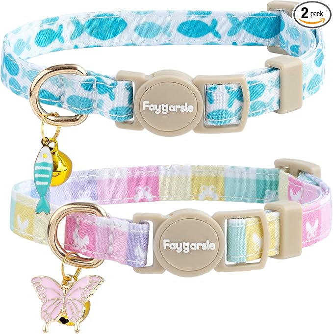 Faygarsle 2 Pack Plaid Butterfly Fish Pattern Cat Collars Breakaway Safety by Faygarsle