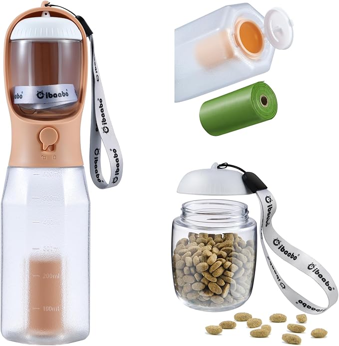 Cibaabo Dog Water Bottle with Food Container & Poop Bag Holder, Travel Water by Cibaabo