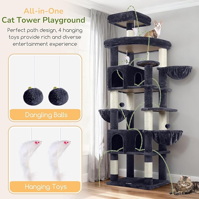Globlazer Extra Large Cat Tree Tower, 82in Tall Heavy Duty Cat Tree - Image 5