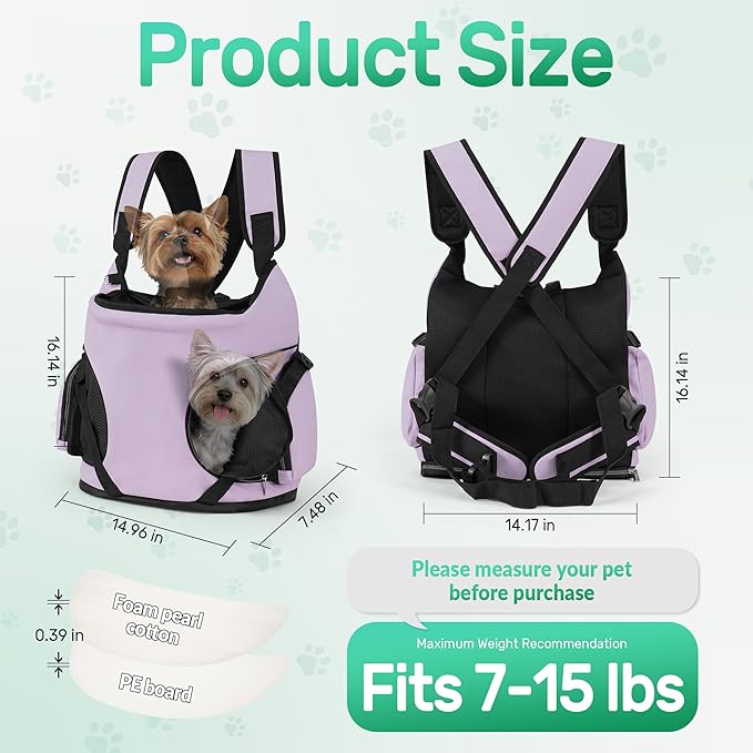 YUDODO Dog Front Backpack Carrier 7-15 lbs, Soft Breathable Pet Front Facing - Image 2