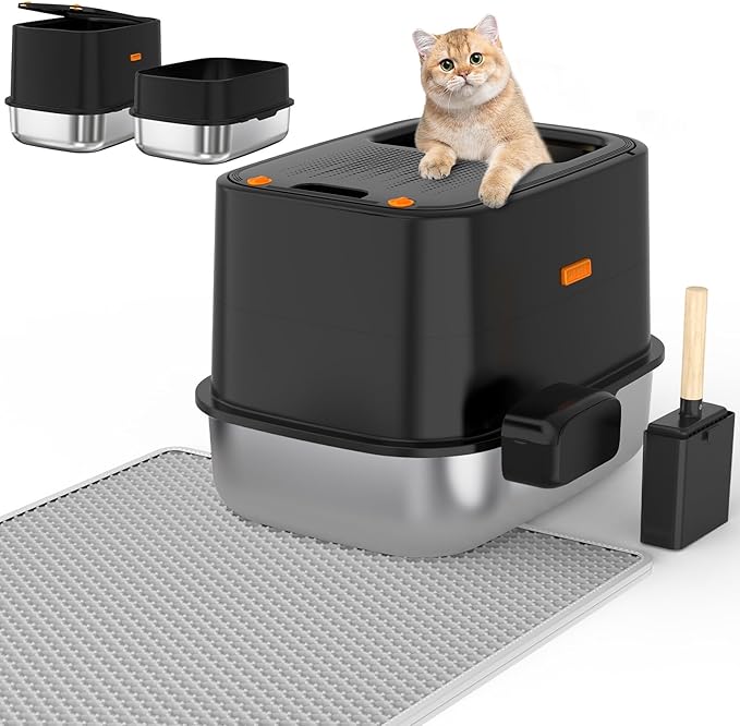 WoofiGo Enclosed Stainless Steel Cat Litter Box by CatLitterBox