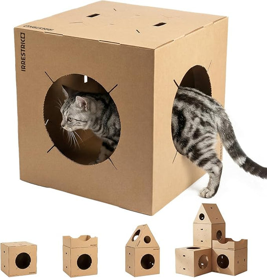 Modular Cardboard Cat Condo System, Semi-Enclosed Cube Module by Unknown