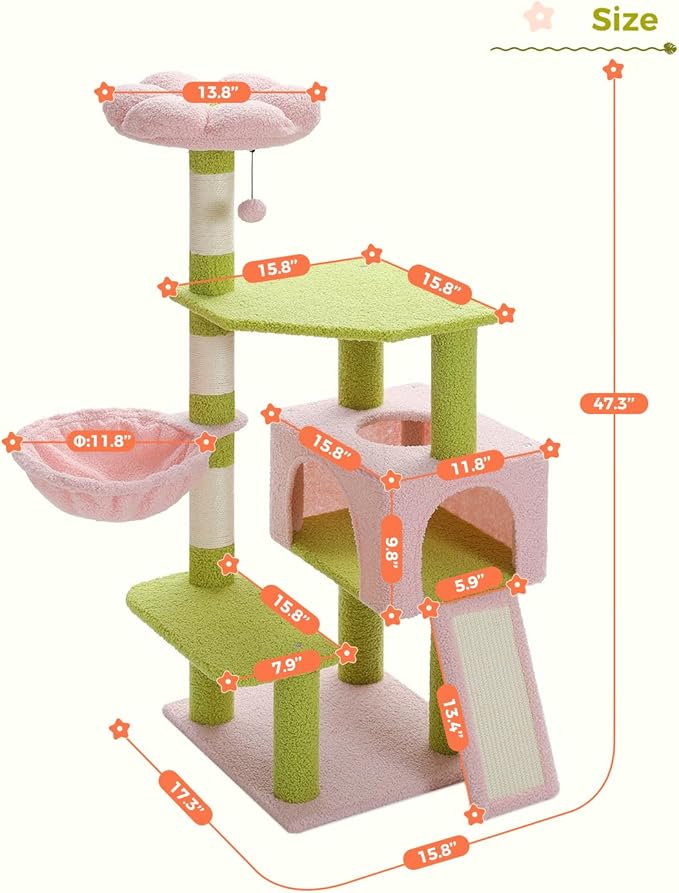 MUTTROS Flower Cat Tree 47.2" Multi-Level Cat Tower - Image 7