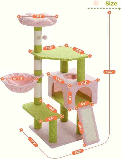 MUTTROS Flower Cat Tree 47.2" Multi-Level Cat Tower - Image 7