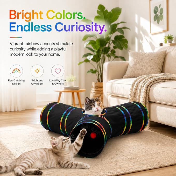 Cat Tunnels Tube Toy with Plush Ball & Cat Wand Feather Toys-Portable Tattaff - Image 3
